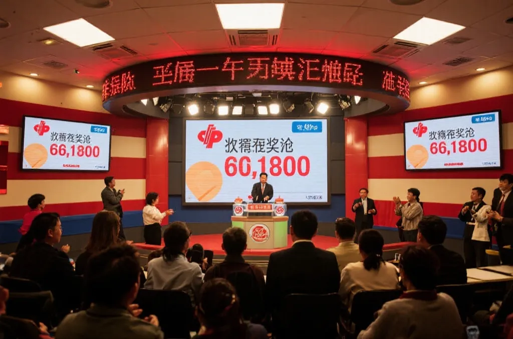 彩票开奖现场氛围,奖池数字显示屏